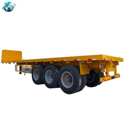 China Truck chassis 40ft 3axle flatbed trailer 2 truck new 20ft flat bed container semi trailer for sale for sale