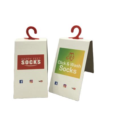 China custom design folded Paper hang tag sock tag with hangercustom sock packaging card sock wrap label cardboard tag for sale