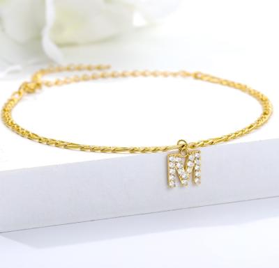 China Hot Selling Gold Plated Stainless Steel FASHIONABLE A-Z Initial Letter Anklet Gothic Old English Alphabet Anklet 18K Bracelet Foot Jewelry for sale