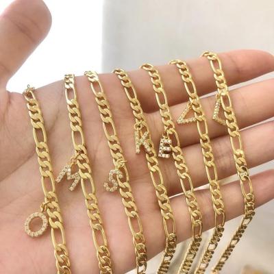 China TRENDY Vintage Jewelry 26 Initial Letter Anklet For Women Waterproof 18K Gold Figaro Chain Tiny Zircon A-Z Alphabet Anklet for sale