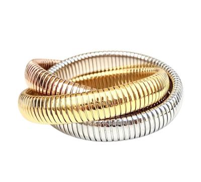 China TRENDY Unique Fancy Jewelry Cobra Rolling Stainless Steel Stretch Bracelet 18K Gold Plated Triple Chain Bracelet Bangle for sale