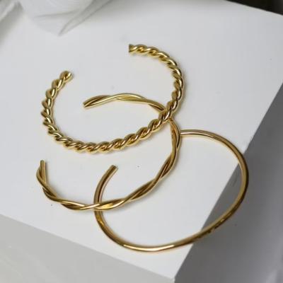 China TRENDY Minimalist 18k Gold Plated Adjustable Simple Round Tasty Open Bangle Bracelets Geometric Twisted Cuff Bangle for sale