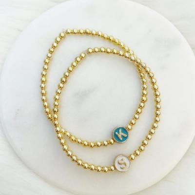 China TRENDY Minimalist Stainless Steel Custom Handmade Chain Initial Letter A-z Enamel Jewelry Beaded Bracelet For Women for sale