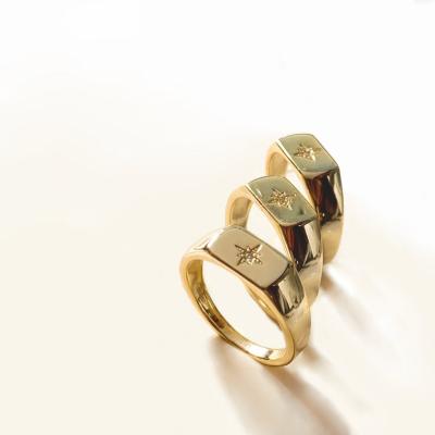 China Tasty Vintage Gold Plated Steel Minimalist Polaris Ring Cz North Star Ring Gold Plated Hypoallergenic Stainless Steel Square Seal Ring for sale