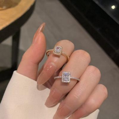 China Vintage Engagement Tasty Wedding Statement Ring Stainless Steel Trendy Cz Diamond Ring Square Diamond Ring Gift for Her for sale