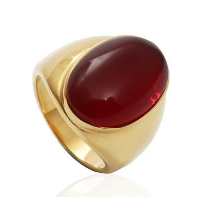 China Vintage Street Rainbow Stainless Steel Stone Unisex Geometric Oval Natural Ring Large Statement Style Wholesale Minimalist Jewelry for sale