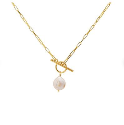 China FASHIONABLE Luxury Freshwater Pearl Seawater Pearl Link Chain Jewelry Women's Necklaces Stainless Steel Toggle Necklace for sale