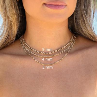 China TRENDY Fandi Jewelry 18k Gold Plated Thin Cuban Link Choker Chain Necklace 3MM 4MM&5MM Cuban Link Minimalist Choker Necklace For Women for sale