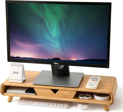 China Delicate Living Room Monitor Stand With Drawer , Ergonomic Large Wooden Multi Purpose Monitor Stand Bamboo Monitor Stand for sale