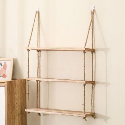 China Modern Farmhouse Wood Hanging Shelf Rope Dangle Shelves Rustic Home Decor Plant Storage Wooden Floating Indoor Shelves for sale