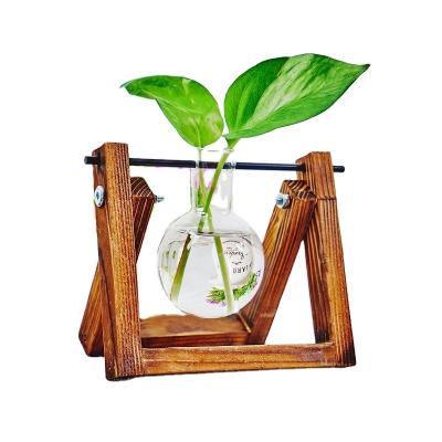 China Europe Indoor Garden Wood Plant Breeding Station Plant Hydroponic Mini Greenhouse With Stand Wood Desktop Planter Glass Vase for sale