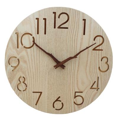 China Europe Round Wall Clock Wooden Silent Non-ticking Natural Home Decor For Living Room Kitchen Bedroom Office for sale