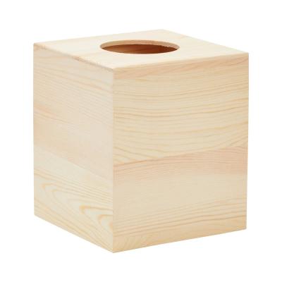 China Europe Unfinished Wooden Box Lid Square Wooden Tissue Holder with Bottom Slide for Home Decor for DIY Open Tissue Storage Case for sale