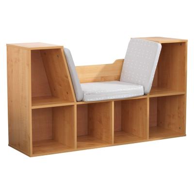 China Modern Wooden Book Shelves for Kids Wooden Bookcase with Reading Storage and Nook Bookshelves Kids Gray Cushion for sale