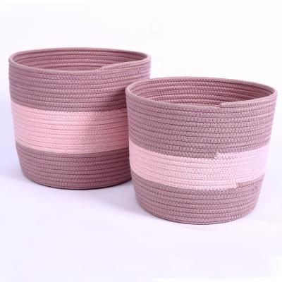 China Large Sustainable Woven Storage Basket Fruit Fruit Shopping Cotton Rope Baskets With Handles Decorative Storage Baskets In Living Room for sale