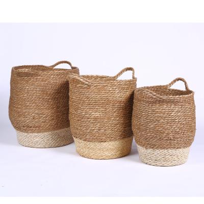 China Sustainable Woven Storage Baskets Laundry Hand Made Basket Set For Bathroom Countertop Hand - Woven Storage Basket Decor Clothes Hamper for sale