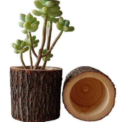 China Wholesale Europe Flower Planter Pot Farmhouse Flower Bucket Wood Note Home Art Decor Wood Bark Flower Pot for sale