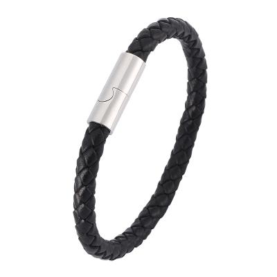 China CLASSIC leather bracelet men jewelry punk black braided leather bracelet S.Steel magnet clasp vintage bracelet male SP0409 for sale