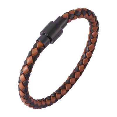 China Mens Punk Women Braided Stainless Steel Leather Handmade Magnetic Clasp Bracelet Jewelry Leather Bracelet Male Gift SP0501 for sale