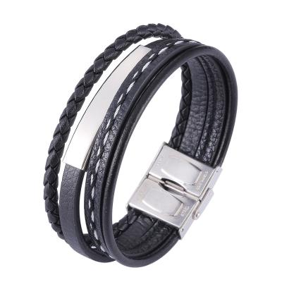 China Vintage Black Multi Layer Bracelets For Men Custom Name Engraved Fashion Bracelet For DAD Husband Gift SP1176 for sale