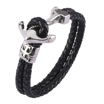 China Stainless Steel TRENDY Retro Cross Anchor Leather Woven Bracelet Men Vintage Braided Bracelets Bangles Fashion Jewelry Male Gift SP0479 for sale