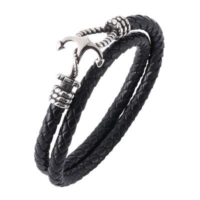 China Vintage Fashion Men's Jewelry Charm Leather Bracelet Anchor Bracelets Wrap Bracelet Men's Bracelet Leather Bracelets Male PW756 for sale