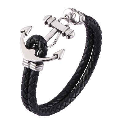 China TRENDY Multilayer Leather Punk Bracelets Anchor Vintage Men's Bracelet Fashion Jewelry Male Best Friend Gift Friend SP0481 for sale