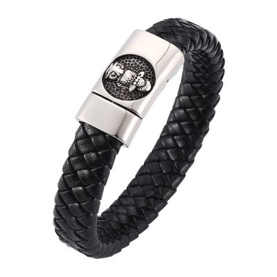 China Jewelry punk men braided leather bracelet Owl Patterns Stainless Steel Magnetic hug bracelet male fashion bracelet SP0257 for sale