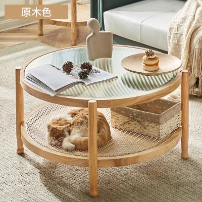 China Knock down Rattan round coffee table with teak solid wood and glass home furniture modern simple design high quality wholesale price for sale