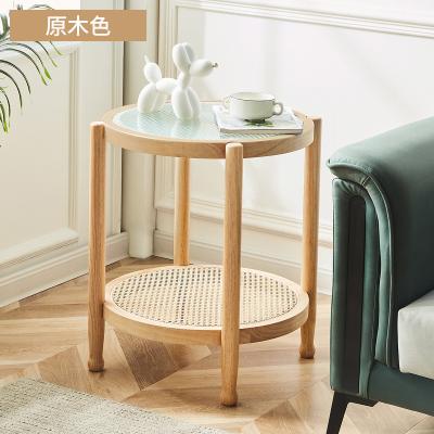 China Knock down Rattan round side table with solid wood and glass home furniture modern simple design high quality End Table wholesale price for sale