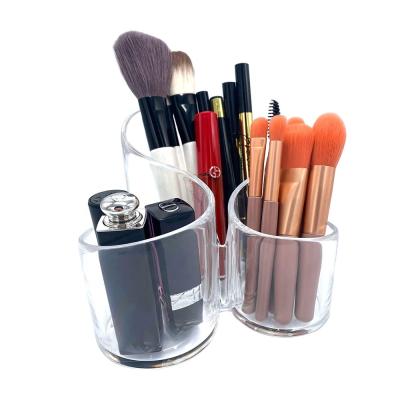 China Popular Stocked Clear 3 Slots Storage Box Makeup Brush Holder Organizer for Pen Pencil Cosmetic Brushes for sale