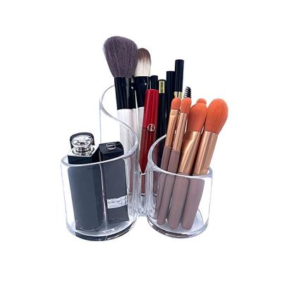 China New Design 3 Slot Desktop Organizer Cosmetic Brushes Storage Clear Box for Makeup Brush Pen Pencil for sale