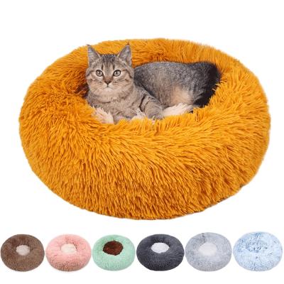 China New Plush Pet Winter Mechanical Nest Round Soft Plush Dog Cat House Dog Cushion Bed Faux Fur Wash Round Soft Pet Bed for sale