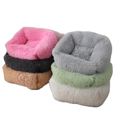 China New Pet Waterloo Large Cat Pet Dog Bed Luxury Washable Mechanical Wash Pet Nest Plush Square Faux Fur Bed for sale