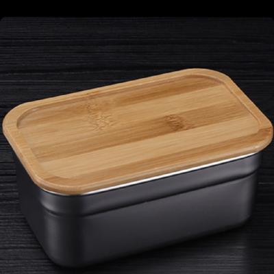 China Modern Hot Sale 304 Stainless Steel Food Box With Airtight Cover Bamboo And Wooden Kids Lunch Box Food Storage Containers for sale