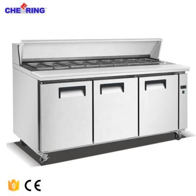 China Single-temperature fan cooling stainless steel electric horizontal refrigerator/refrigerated pizza prep table/under table refrigerator for sale