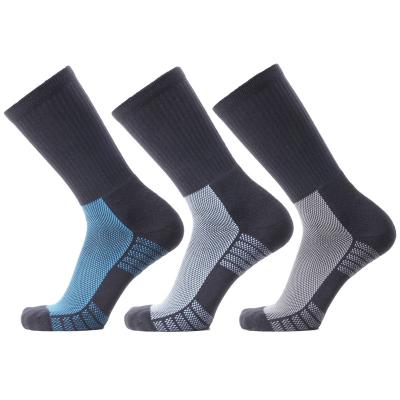 Китай Wholesale High Quality Breathable Men's Gray Black White Stripe Terry Athletic Crew Sport Socks Non-slip Stripe In 3 Pairs Per Pack продается