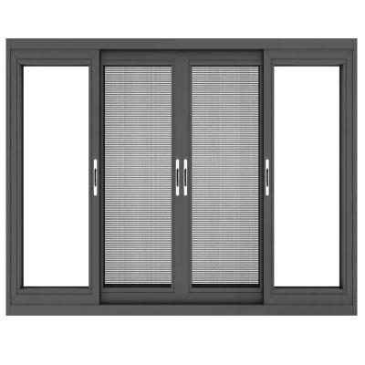 China Magnetic Double Screen Aluminum Alloy Tempered Glass Slide Window With Screen for sale