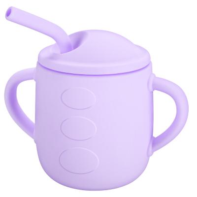 China BPA Free Silicone Sippy Cups For Baby Toddler Training Straw Cup With Handles And Lid Puddle Proof Tiny Infant Cup 5oz 6 Months+ for sale