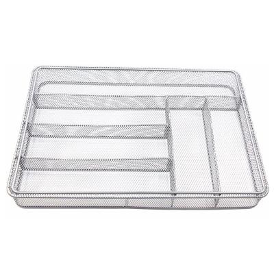 China EasyPAG Sustainable Sliver 6 Straight Iron Metal Mesh Kitchen Cutlery Tray for sale