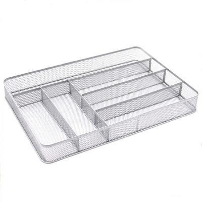 China Hotsale High Quality Sustainable Kitchen Metal Mesh 6-Compartment Cutlery Organizer Drawer Utensil Storage Kitchen Storage for sale