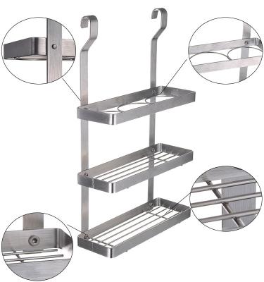 China ESYLIF 3 Tier Kitchen Wall Mounted Metal Hanging Spice Rack Organizer, Silver for sale