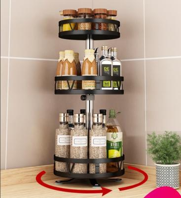 China Viable Rotatable Seasoning Supplies Corner Rack Kitchen Oil Salt Sauce Vinegar Bottled Storage Rack for sale