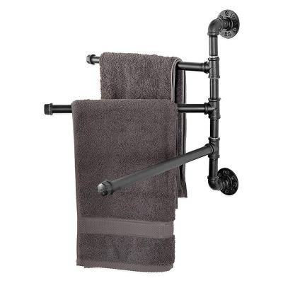 China Hot-selling Stocked Amazon Style Metal Industrial Wall Water Pipe Double Pole Hanging Towel Rack for sale