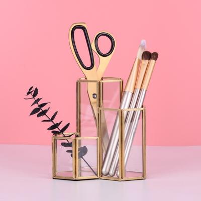 China Factory Price High Quality Exquisite Metal and Glass Durable Pen Holder Desktop Organizer for sale