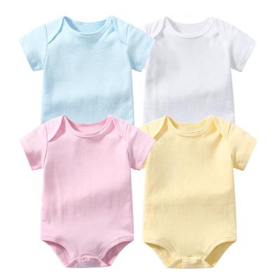 China 100% Cotton Summer Baby Plain Cotton Rompers Baby 0-3 Organic Short Sleeve Organic Unisex GOTS Baby Clothes 100% Cotton Certificate for sale