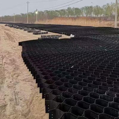 China Textured High Cellular Confinement System Honeycomb HDPE Geocell For Road Foundation Slope Protection Parking Lot Driveway Retaining Wall for sale