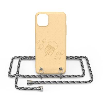 China 2021 Lanyard Tpu Wheat Straw Biodegradable Material Mobile Phone Shockproof Case With Strap For Iphone 11 for sale