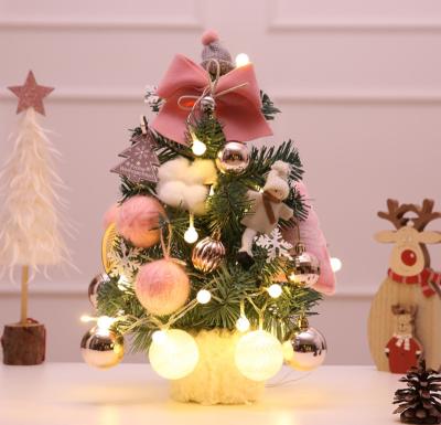 China Popular Mini Christmas Tree Small Desktop Decoration DIY Christmas Tree Set Pink Luminous Package Led Christmas Decoration for sale