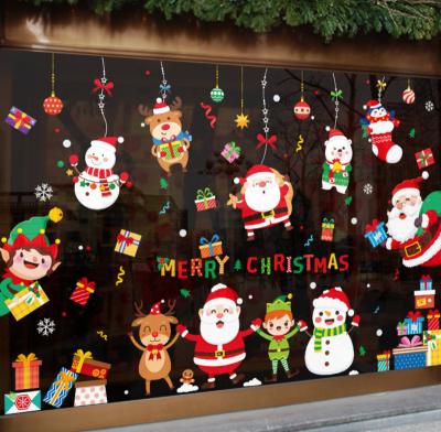 China Popular Christmas Stickers Shop Decoration Window Glass Stickers Christmas Scene Hanging Window Stickers for sale